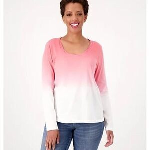 Candace Cameron Bure Top The Ocean Dipped Long Sleeve Tee Pink Posey L A473684